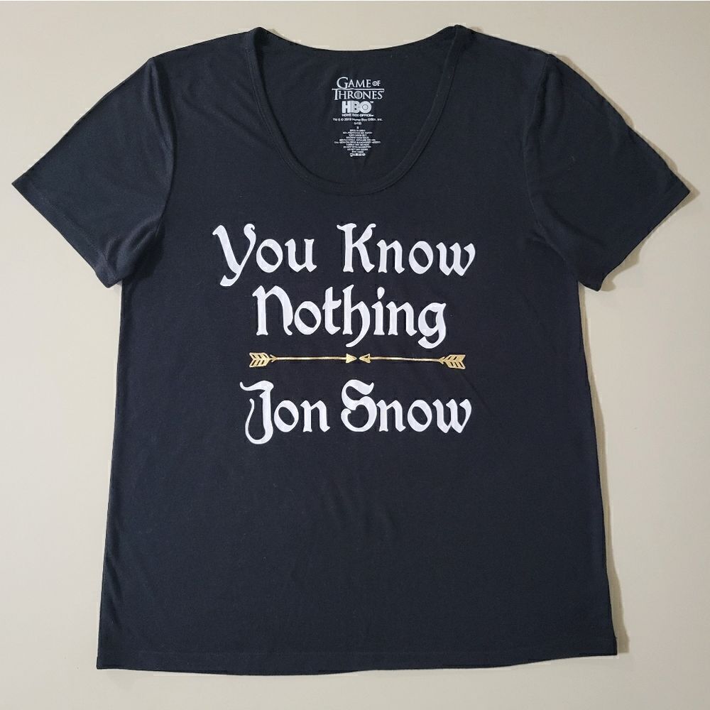 Game of Thrones Black Scoop-Neck You Know Nothing Jon Snow Short Sleeve Tee